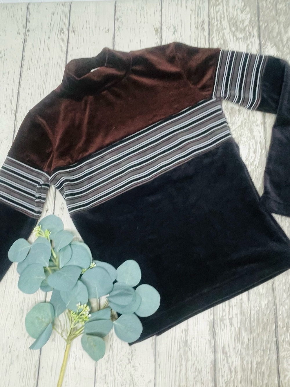 Energie Y2K Velour Long Sleeve Striped Turtleneck